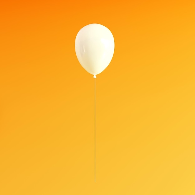 Een enkele opblaasbare witte ballon met een witte draad op een helder oranje achtergrond 3D-rendering