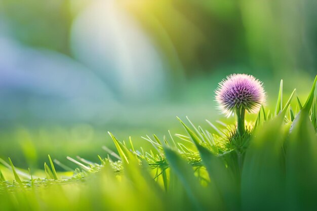 Een enkele paardenbloem in het gras in het zonlicht.