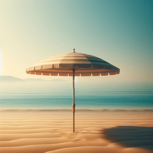 Een enkele paraplu op het strand tegen de achtergrond van de zee