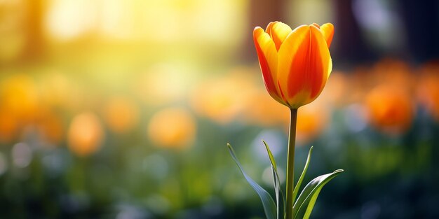 Een enkele tulpenbloem met onscherpe achtergrond