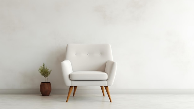 Een enkele witte fauteuil met houten benen geïsoleerd witte achtergrond gegenereerd door AI