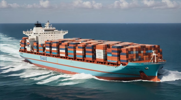 Een enorm containerschip.