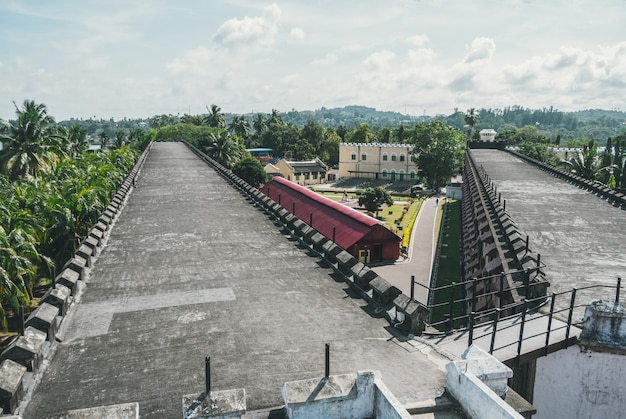 Een enorme gevangenis in het bovenaanzicht van Port Blair