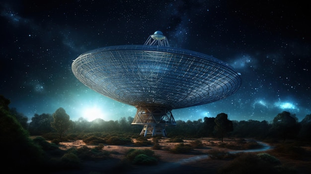 Een enorme schotel van een radiotelescoop die signalen opvangt van verre sterrenstelsels Generatieve AI