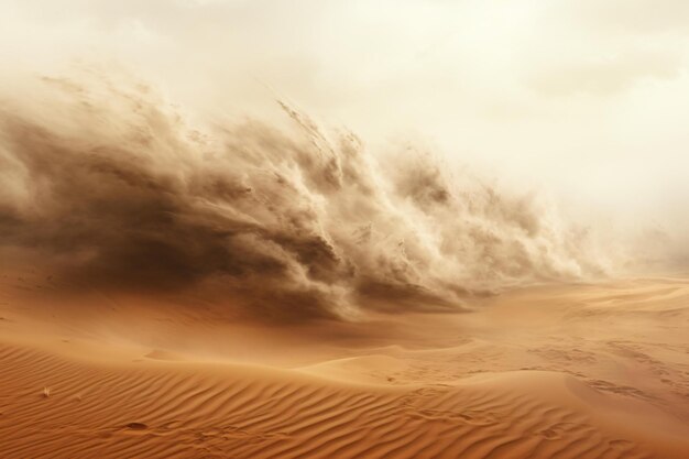 Een enorme stofstorm die een woestijnlandschap overspoelt