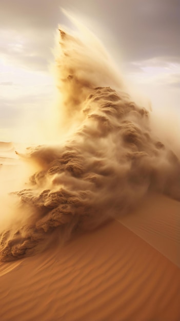 Een enorme zandduin in de woestijn die een ontzagwekkende golfvormige formatie creëert