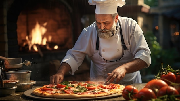 Een ervaren kok kookte een pizza Italie