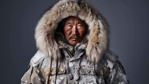 Een eskimo die traditionele kleding draagt