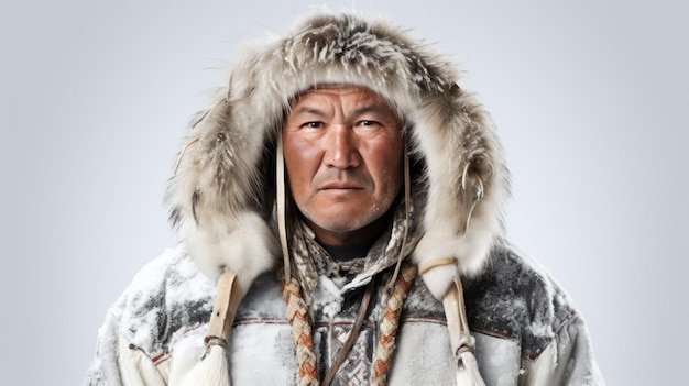 Een eskimo die traditionele kleding draagt