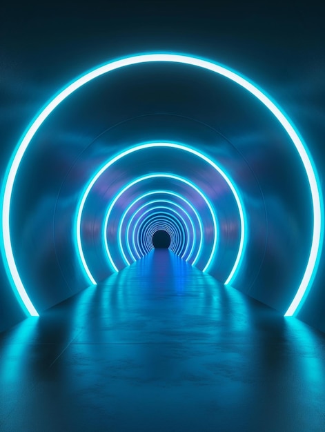 Een etherische tunnel van een andere wereld gevuld met een hypnotiserende vortex van pulserende neonlichten die een immersieve futuristische omgeving creëert die de zintuigen van de toeschouwer boeit