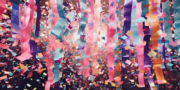 Een explosieve confetti-cascadeviering Een vreugdevolle bijeenkomst van kleur en vreugde