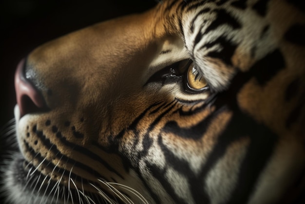 Een extreme close-up van het hoofd van een tijger