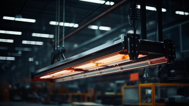 Een fabriek met talrijke machines en heldere lichten