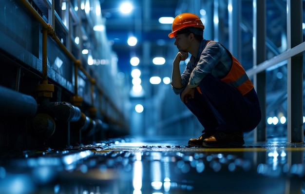 een fabrieksarbeider met een harde hoed en ingenieur op de vloer