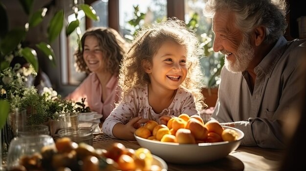 Een familie bejaarde grootvader en kinderen spelen tafelspellen glimlachend Hoogwaardige foto