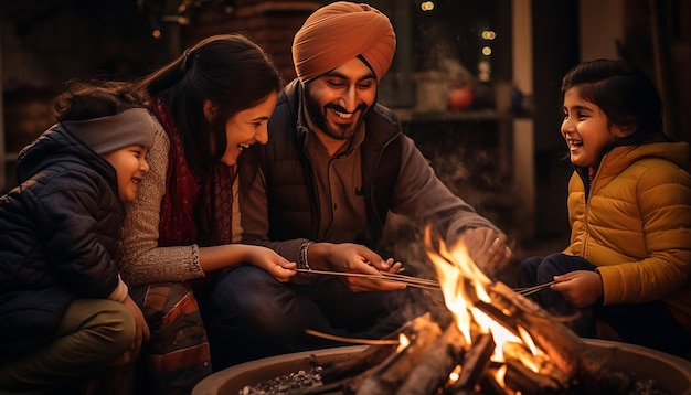 Een familie die Lohri traktaties deelt