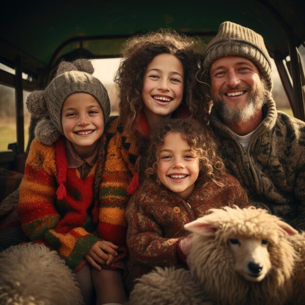 Een familie die truien draagt op een hayride Generatieve AI
