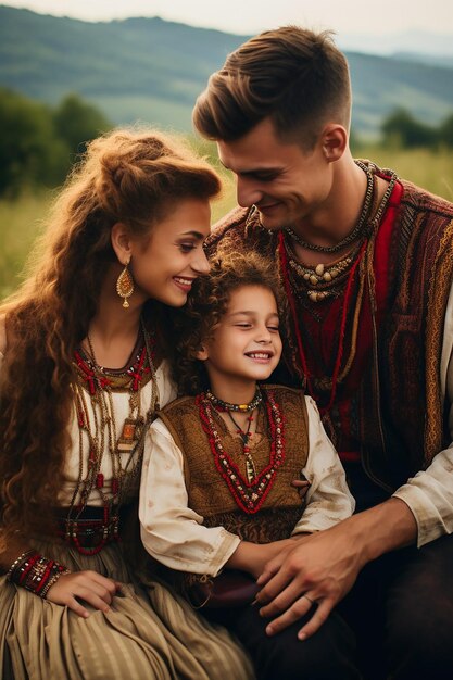 Foto een familie in roemenië die mrior uitwisselt