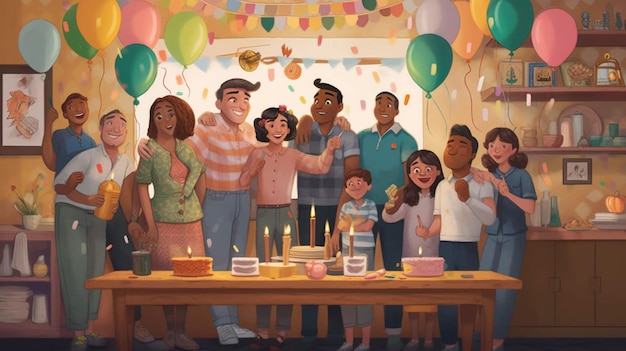 Een familie met verschillende achtergronden viert feest