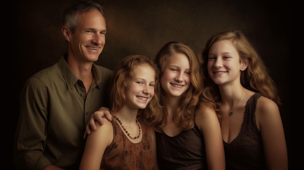 Een familieportret met hun ouders en hun dochter