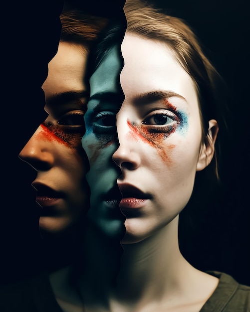 Een fantasieportret van een mooie dramatische illusie van het vrouwengezicht