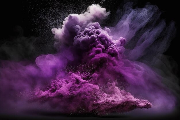 Een fantastisch beeld van een spray van paars verfpoeder magic dustGenerative AI