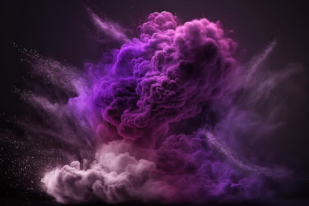 Een fantastisch beeld van een spray van paars verfpoeder magic dustGenerative AI