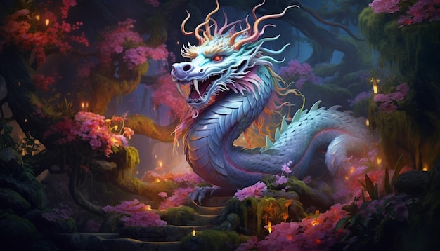 Een fantasy kunstconcept met een Chinese draak die een mystieke parel bewaakt