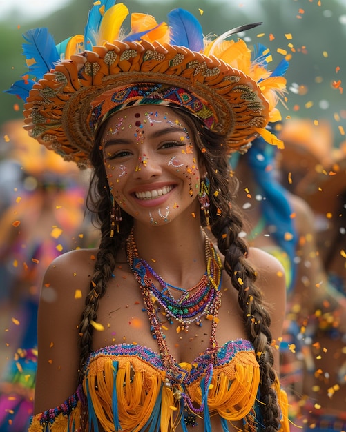 Foto een feestelijke carnavalsparade met dansers