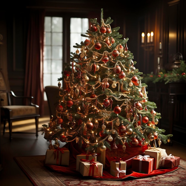 Een feestelijke kerstboom met geschenken eronder Kerstmagie Vakantie Cheer Een kerstdroom