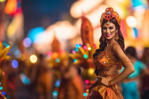 Een feestelijke optocht met praalwagens en artiesten Latin party