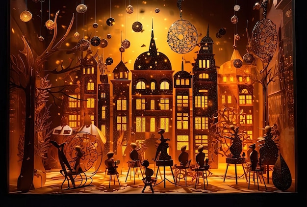 een feestelijke scène in de stad in kerstverlichting in de stijl van barokke extravagantie