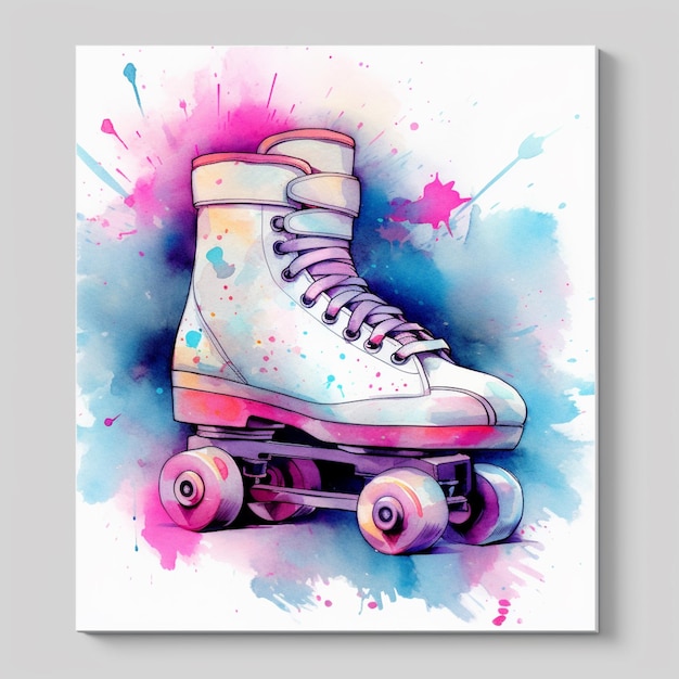 een felgekleurde skateboardersschoen met roze en blauwe verf spettert generatieve ai