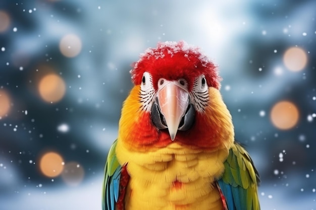 Foto een felgekleurde vogel met een helderrood hoofd