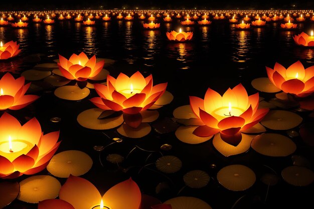Een festival van lantaarns wordt verlicht in het donker.