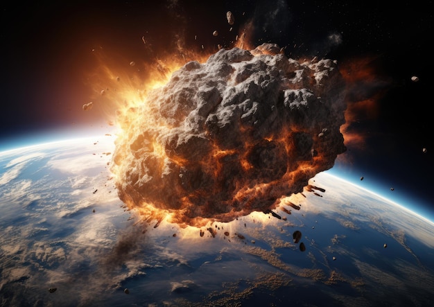 Een fictieve afbeelding van een asteroïde die de aarde bedreigt in een film