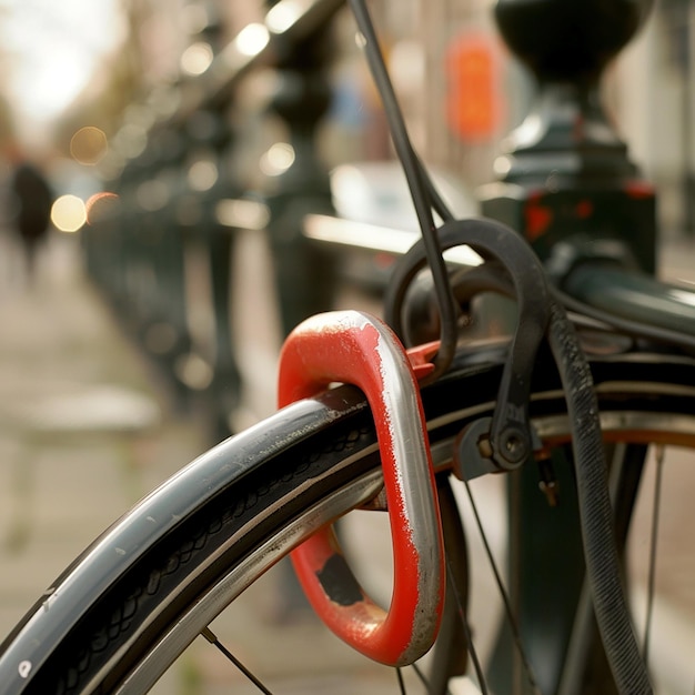 Een fiets heeft een rode stuurbank met het nummer 1 erop.