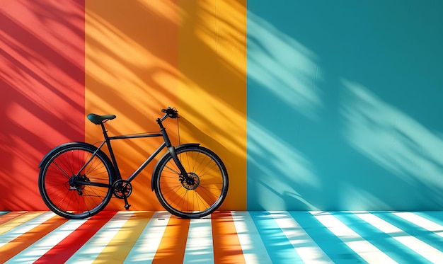 een fiets is geparkeerd voor een kleurrijke muur met de kleuren van de regenboog