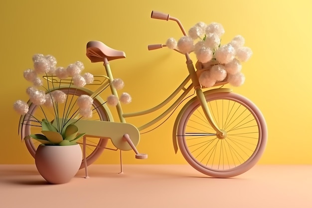 Een fiets met een mand bloemen erop