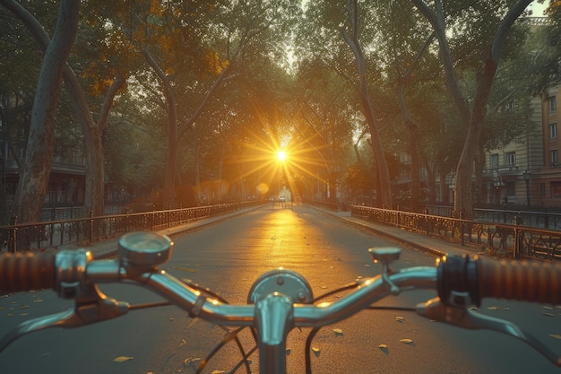 een fiets uitzicht op de lente weg in het zonlicht professionele fotografie