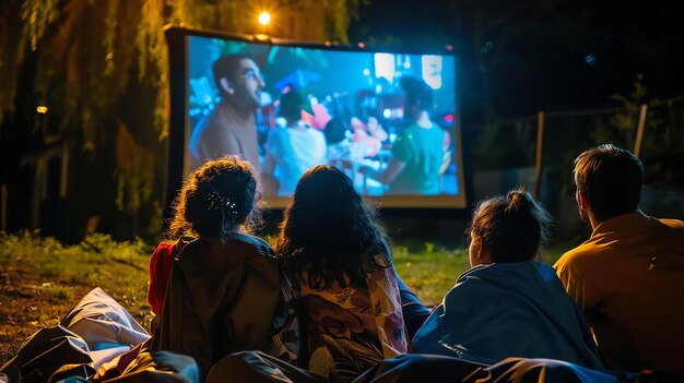 Een film kijken in de achtertuin.