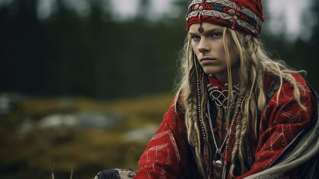 Foto een finse man in traditionele sami kleding