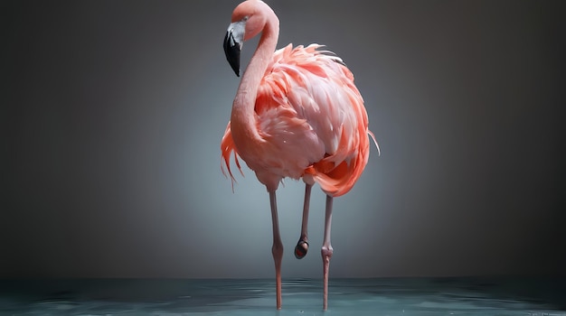 een flamingo die met zijn hoofd naar beneden in het water staat