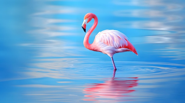Een flamingo in het water.