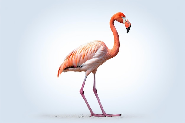 Een flamingo is een vogel die op een blauwe achtergrond staat.