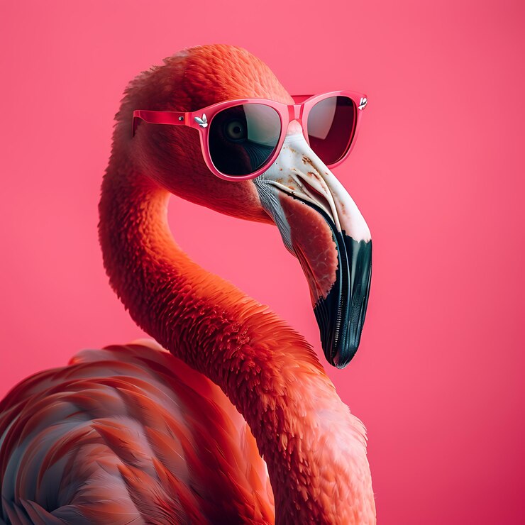 Foto een flamingo met een zonnebril draagt een roze frame