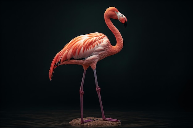 een flamingo met zwarte achtergrond