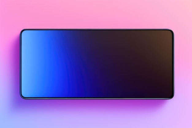 Een flatscreen-tv met een roze en blauwe achtergrond