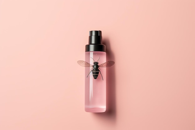 Een fles bijenzeep op een roze achtergrond
