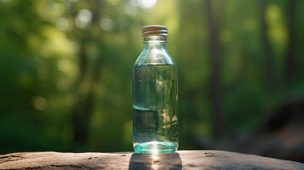 Een fles drinkwater staat op een vervaagde groene natuur met Generative AI Technology